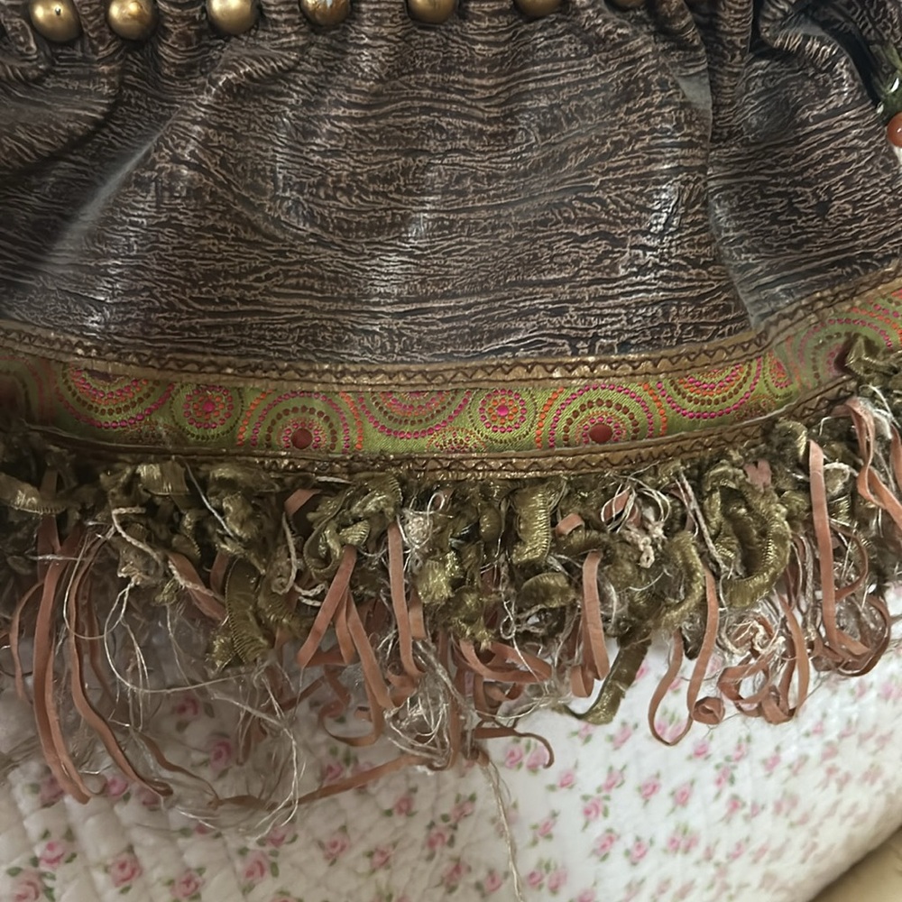 Vintage Mary Francis frame bag, textured leather gold hardware boho - Picture 7 of 8
